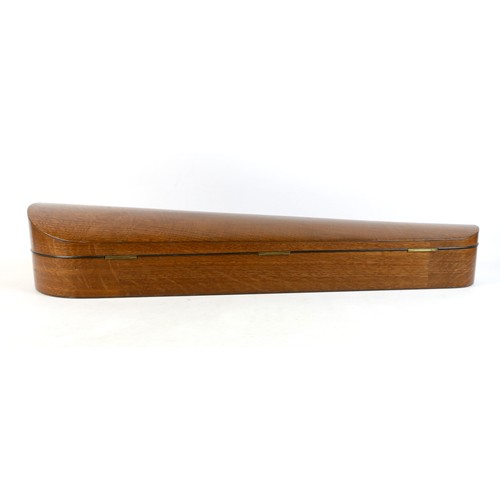 28 - An early / mid 20th century oak violin coffin case, by W. E. Hill & Sons, with fully fitted olive gr... 