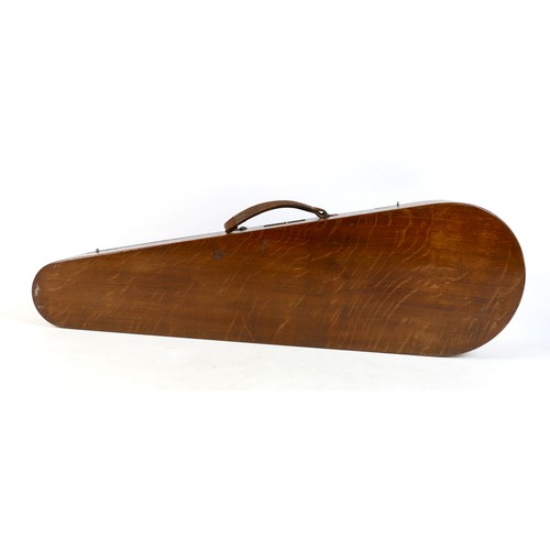 28 - An early / mid 20th century oak violin coffin case, by W. E. Hill & Sons, with fully fitted olive gr... 