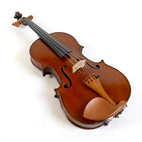 3 - A late 19th century Mirecourt violin, two piece back, unlabelled, 35.8cm / 14 1/8