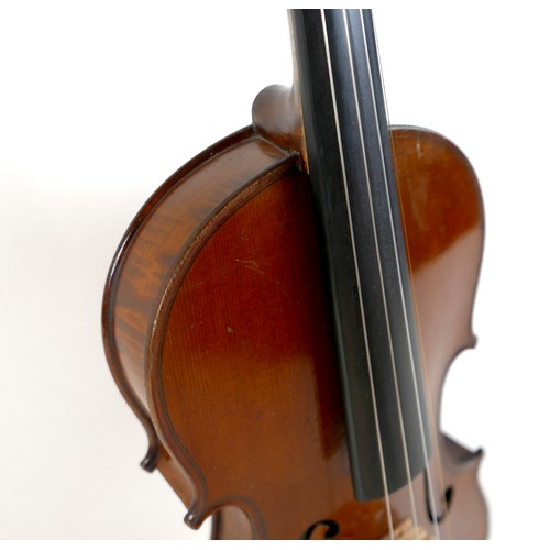3 - A late 19th century Mirecourt violin, two piece back, unlabelled, 35.8cm / 14 1/8