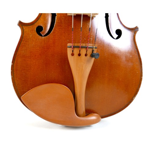 3 - A late 19th century Mirecourt violin, two piece back, unlabelled, 35.8cm / 14 1/8
