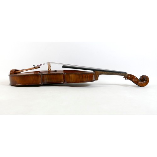 3 - A late 19th century Mirecourt violin, two piece back, unlabelled, 35.8cm / 14 1/8
