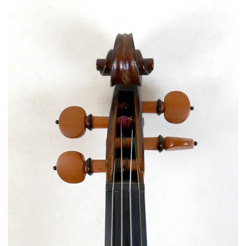 3 - A late 19th century Mirecourt violin, two piece back, unlabelled, 35.8cm / 14 1/8