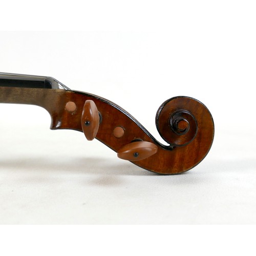 3 - A late 19th century Mirecourt violin, two piece back, unlabelled, 35.8cm / 14 1/8