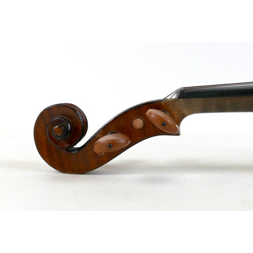 3 - A late 19th century Mirecourt violin, two piece back, unlabelled, 35.8cm / 14 1/8