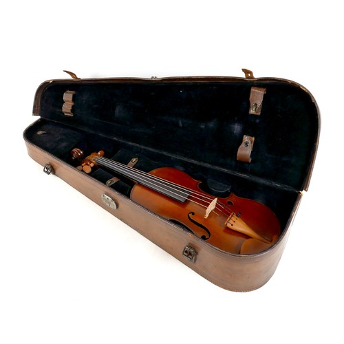 3 - A late 19th century Mirecourt violin, two piece back, unlabelled, 35.8cm / 14 1/8