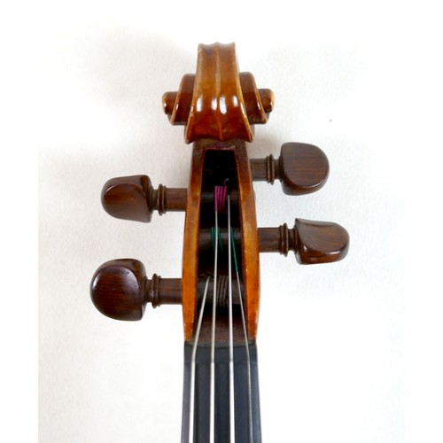 5 - A 20th century German violin, set up by Guiviers, labelled for 'Freidrich Kreuzinger', two piece bac... 