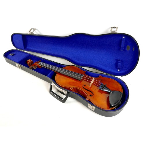 5 - A 20th century German violin, set up by Guiviers, labelled for 'Freidrich Kreuzinger', two piece bac... 