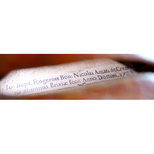 10 - An early / mid 20th century Continental violin, bearing label 'Jo: Bapt. Rogerius Bon: Nicolas Amati... 