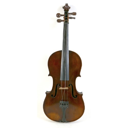 21 - An early / mid 20th century Continental violin, with an indistinct label, 14 inch two piece back. 
P... 