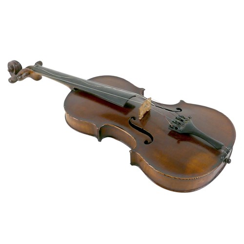 21 - An early / mid 20th century Continental violin, with an indistinct label, 14 inch two piece back. 
P... 