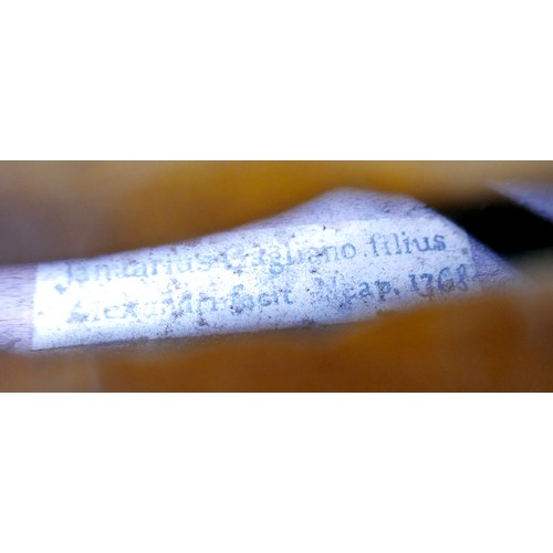 20 - An early 20th century Continental violin, bearing label 'Januarius Gagliano filius Alexandri fecit N... 