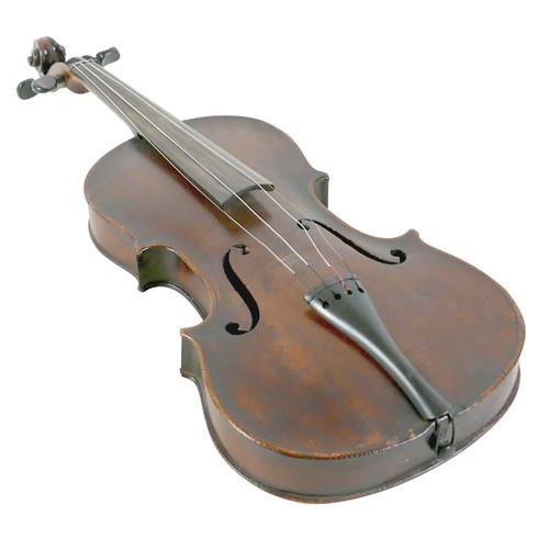 14 - A 19th century violin, bearing label 'Joseph Antonius Rocca fecit Taurini anno Domini 1850', with a ... 