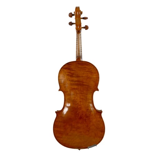 30 - A good full size English viola, made by A. R. Ridler, 1996, with a distinctive quilted maple one pie... 