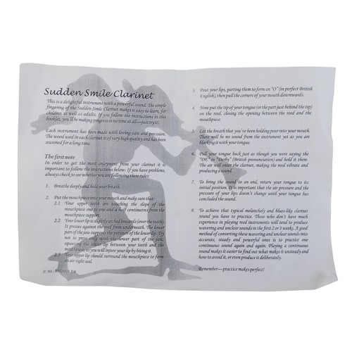 45 - A Sudden Smile clarinet, 32cm long, with soft case and instructions.