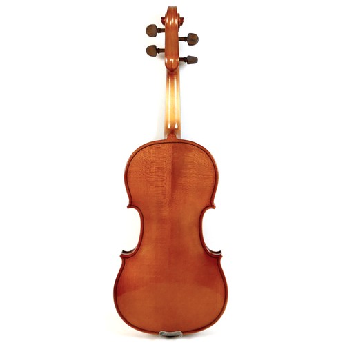 22 - A late 20th century Romanian violin, by Andreas Feller, with two bows and in a black fitted hard cas... 