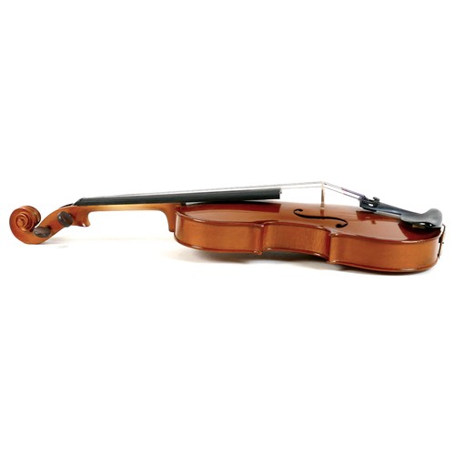 22 - A late 20th century Romanian violin, by Andreas Feller, with two bows and in a black fitted hard cas... 