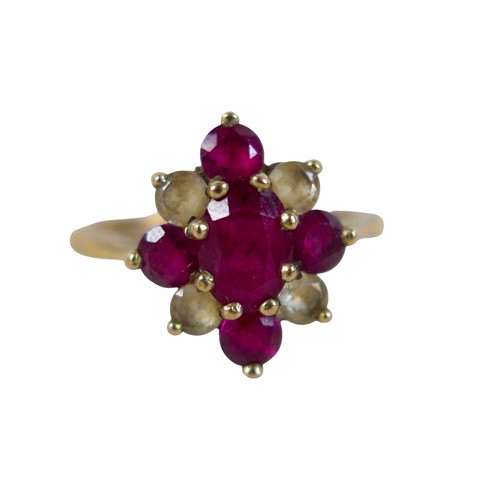 21 - A 9ct yellow gold cluster dress ring size R, head 15 by 12 mm, 3.0g.