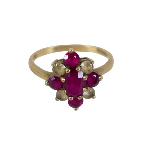 21 - A 9ct yellow gold cluster dress ring size R, head 15 by 12 mm, 3.0g.