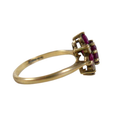 21 - A 9ct yellow gold cluster dress ring size R, head 15 by 12 mm, 3.0g.