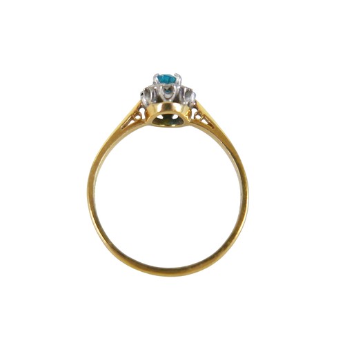 53 - An 18ct yellow gold pale sapphire and diamond cluster ring size W, head size 10 by 8mm, 4.0g.