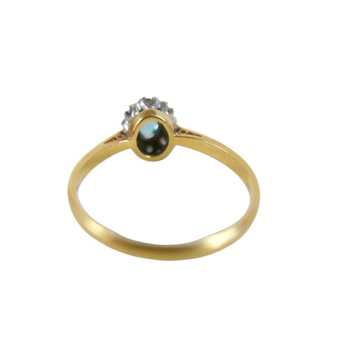 53 - An 18ct yellow gold pale sapphire and diamond cluster ring size W, head size 10 by 8mm, 4.0g.