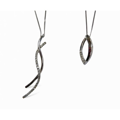 58 - Two 9ct white gold necklaces with diamond pendants, comprising of pendant on chain with a row of ove... 
