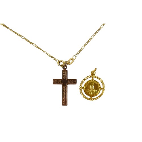 48 - A 9ct yellow gold crucifix on chain and an 18ct St Christopher pendant, 9ct weight 3.8g, 18ct weight... 