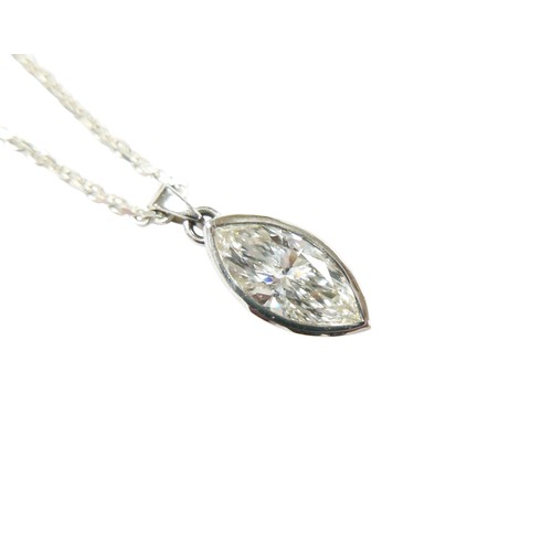 1 - A large navette cut diamond pendant, stone 8.5 by 5 by 16mm approximately 4.3ct, overall pendant wei... 