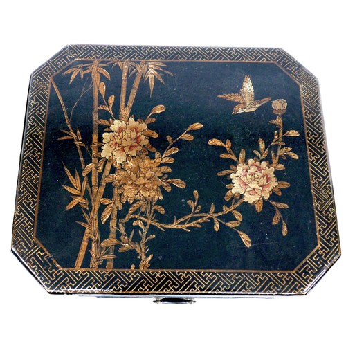 395 - A pair of Chinoiserie decorated bedside chests, late 20th century, each with three drawers, each 50 ... 
