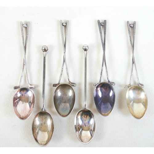 34 - Eighteen assorted silver golf novelty teaspoons, comprising 4 with cross clubs maker PB Sheffield 19... 