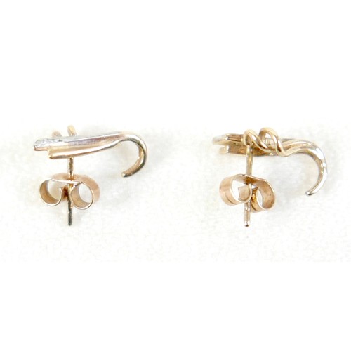 52 - Three pairs of 9ct gold diamond earrings, one pair with amethyst drop 18mm, total weight 4.8g. (3)