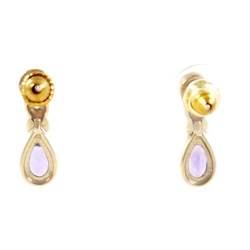 52 - Three pairs of 9ct gold diamond earrings, one pair with amethyst drop 18mm, total weight 4.8g. (3)