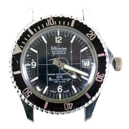 91 - A Sicura automatic stainless steel divers watch 25 jewel movement, rotating black bezel and black di... 