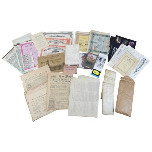 204 - A quantity of assorted vintage stock and share certificates and printed ephemera, to include two lea... 