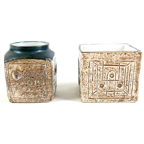 170 - Troika Cornwall textured pottery a marmalade jar and a square pot marmalade jar marked Troika the ar... 