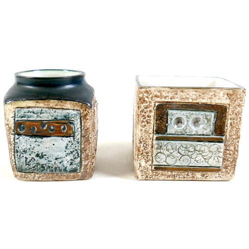170 - Troika Cornwall textured pottery a marmalade jar and a square pot marmalade jar marked Troika the ar... 