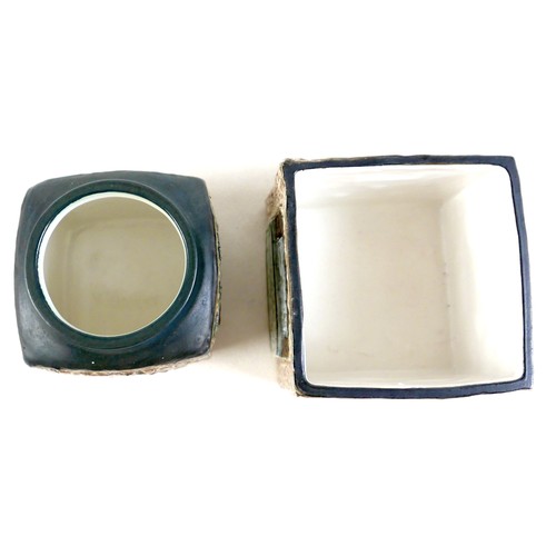 170 - Troika Cornwall textured pottery a marmalade jar and a square pot marmalade jar marked Troika the ar... 