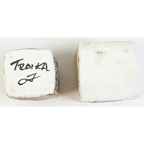 170 - Troika Cornwall textured pottery a marmalade jar and a square pot marmalade jar marked Troika the ar... 