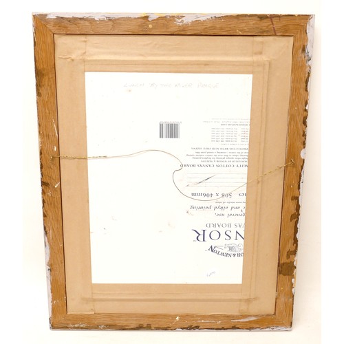 337 - Ian Layton (British, b. 1953): Lunch by the River, Prague, oil on canvas, framed, signed I. Layton 0... 