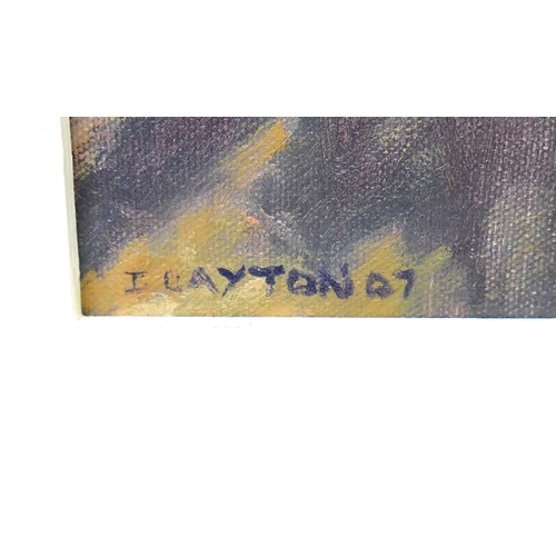 337 - Ian Layton (British, b. 1953): Lunch by the River, Prague, oil on canvas, framed, signed I. Layton 0... 