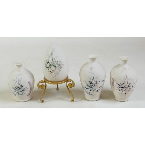 162 - A collection of eight pieces of porcelain by Mollie Hillam, to include three small vases and one pie... 