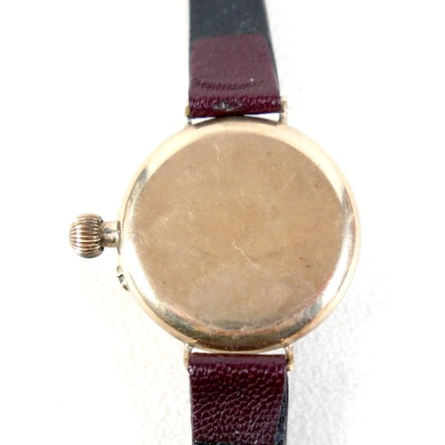 94 - A 9ct yellow gold pocket watch conversion wristwatch with 32mm case, white enamel dial arabic numera... 