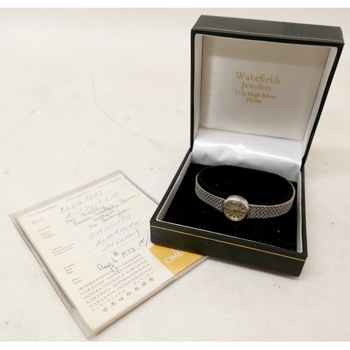 95 - An Omega 9ct white gold ladies bracelet wristwatch manual wind movement no 33647823, ref BM7115678, ... 