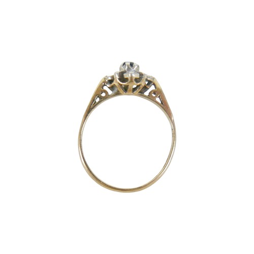 20 - A 9ct yellow gold diamond and sapphire ring head 9 by 9mm, ring size N, 2.0g.