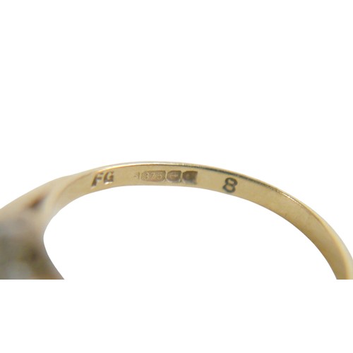 20 - A 9ct yellow gold diamond and sapphire ring head 9 by 9mm, ring size N, 2.0g.