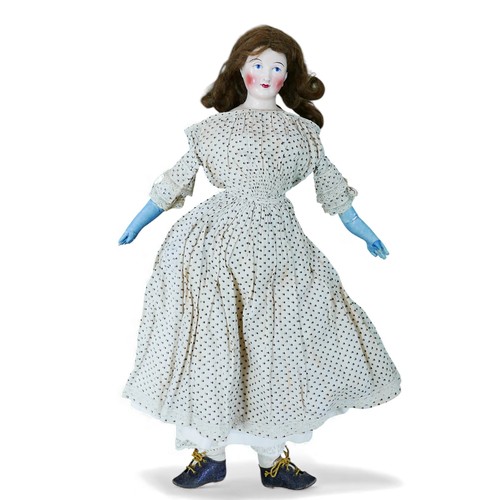 49 - A 19th century German porcelain headed doll, possibly by Lippert & Haas, with hand painted face, and... 