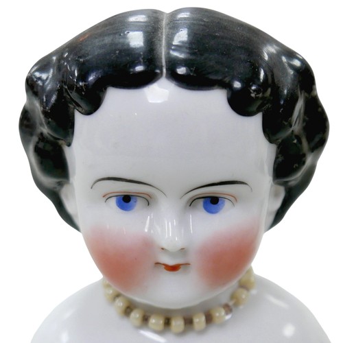 51 - Four 19th century bisque dolls' shoulder-heads, all with hand painted features and middle partings t... 