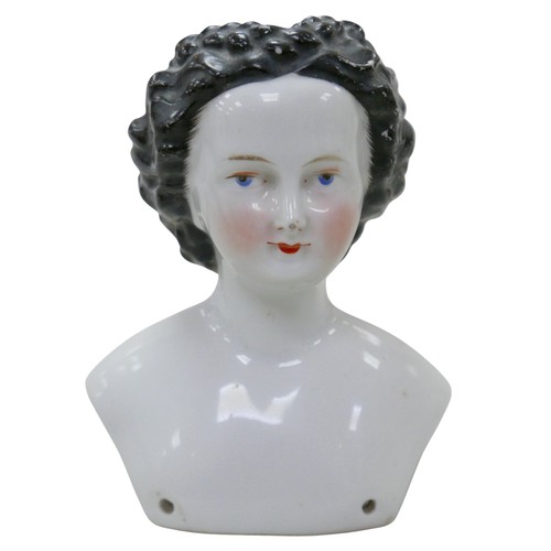 52 - Four 19th century bisque doll heads, comprising three 19th century bisque shoulder-head dolls, all w... 