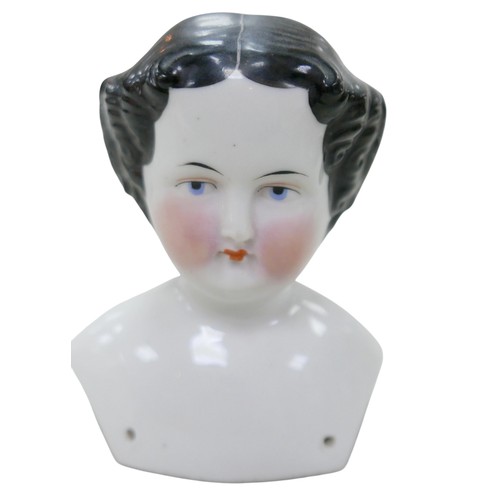 52 - Four 19th century bisque doll heads, comprising three 19th century bisque shoulder-head dolls, all w... 